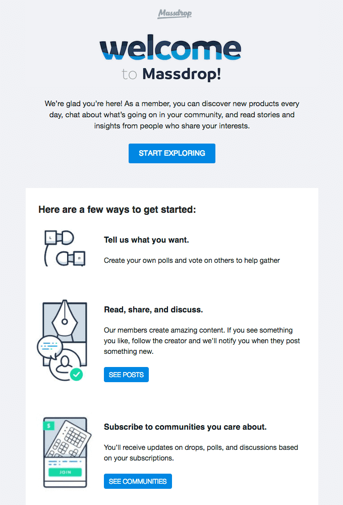 Massfrop welcome email example