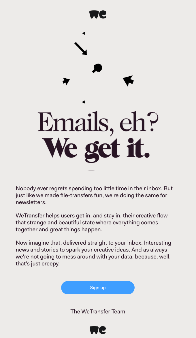 email marketing inspiration WeTransfer